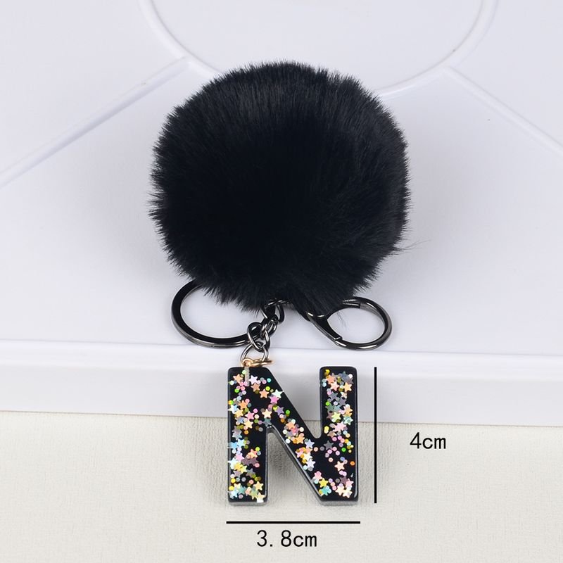 Fashion Creative Fluffy Ball 26 Letters Key Chain