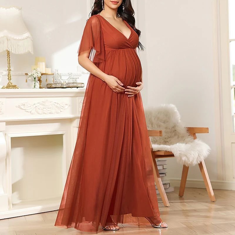 Pregnant Women Fashion Sexy V-Neck Mesh Party Dress