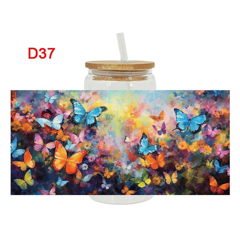 Cartoon Colorful Butterfly UV Heat Transfer Glass Stickers