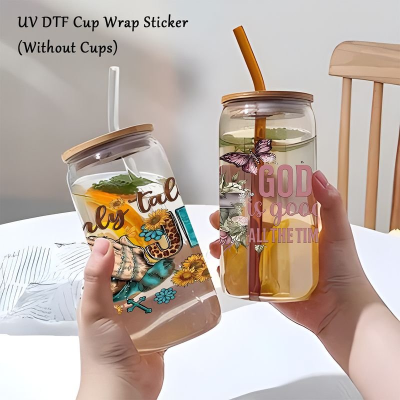 Simple Fashion Cartoon Letter UV Transfer Glass Cup Crystal Sticker