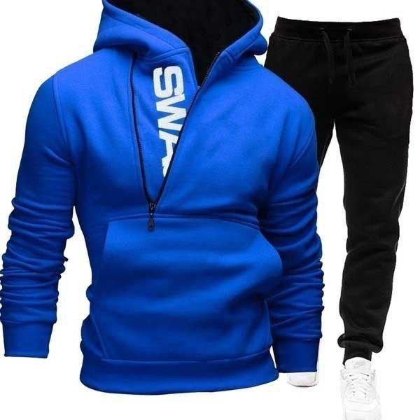 Men Casual Sports Alphabet Print Plus Size Long Sleeve Turtle Neck Hoodies Trousers Sets