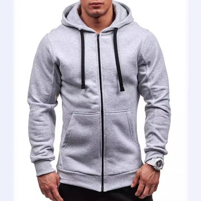 Fashion Casual Zipper Men Solid Color Sports Hoodie Custom