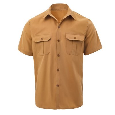 Men Fashion Casual Solid Color Double Pocket Short Sleeve Lapel Shirt