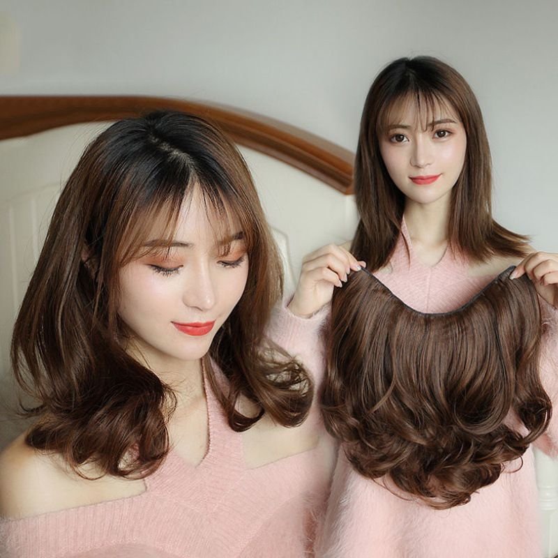 Women'S U Shape Half Head Cover Long Hair Seamless Big Wave Wig