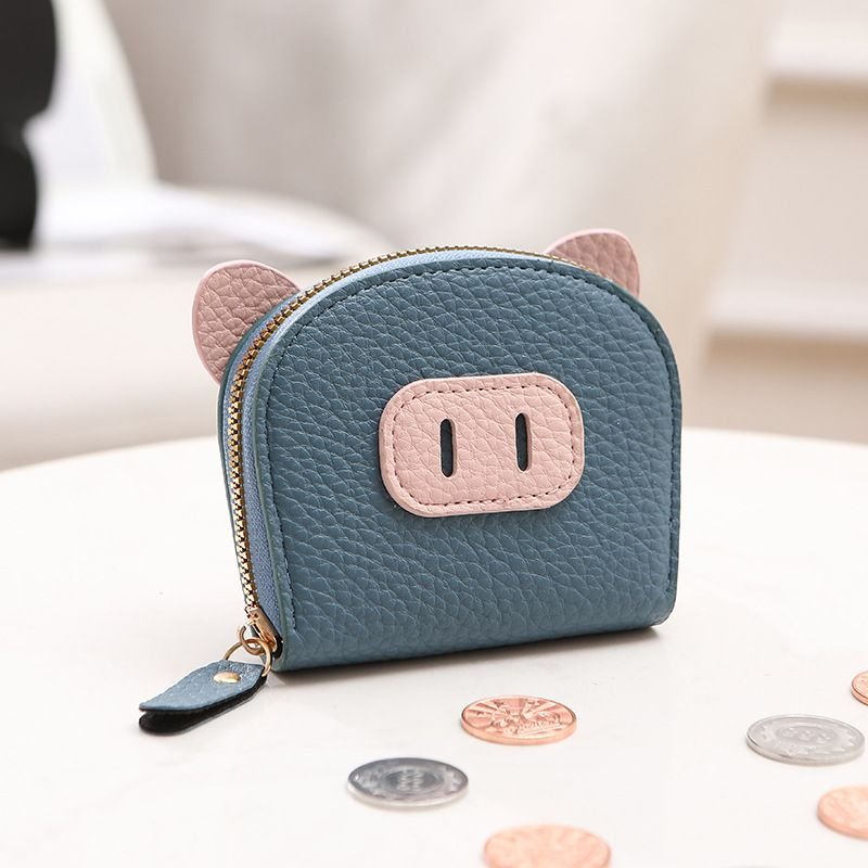 Women Cartoon Cute Litchi Piglet Style Zipper Wallet