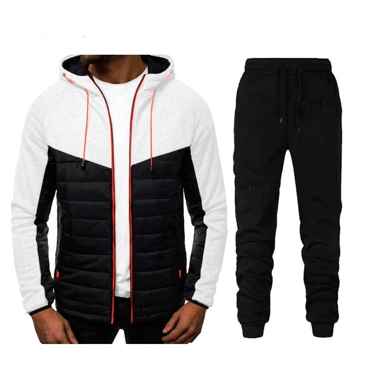 Men Casual Sports Color Matching Plus Size Long Sleeve Hoodies Trousers Sets