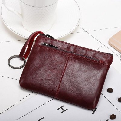 Women Vintage Zipper Genuine Leather Design Solid Color Wallet