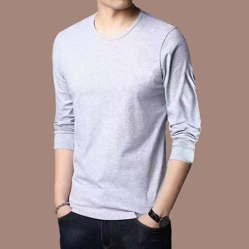 Men Basic Casual Solid Color Plus Size Long Sleeve Round Neck T-Shirt