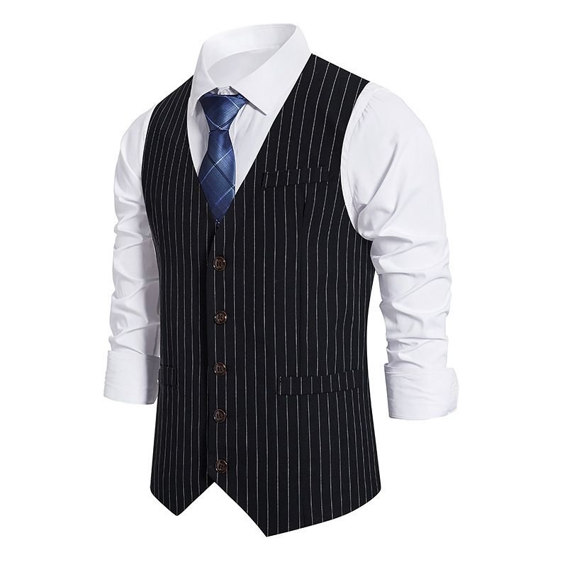 Men Fashion Casual Business Party Stripe Print Sleeveless Vest