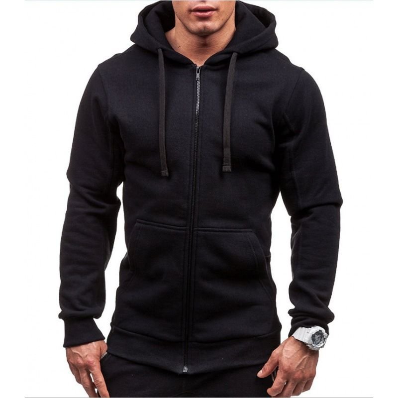 Fashion Casual Zipper Men Solid Color Sports Hoodie Custom