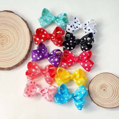 Kids Girls Cute Polka Dot Print Bow Hairpin