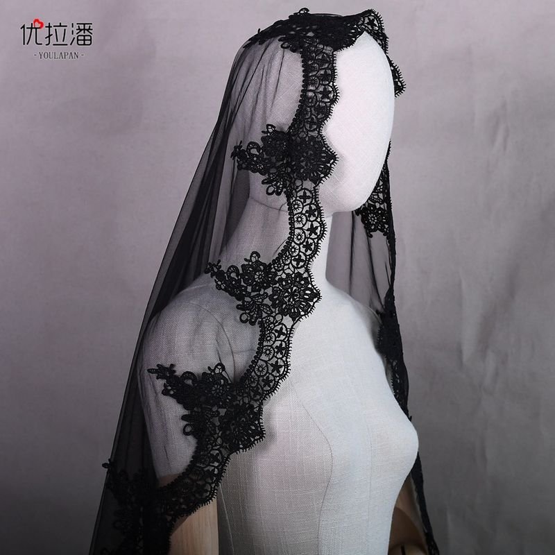 Gothic Halloween Women Black Lace Bridal Veil