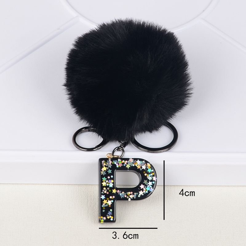 Fashion Creative Fluffy Ball 26 Letters Key Chain