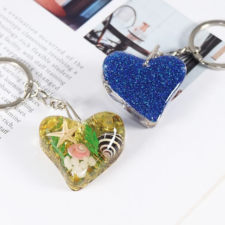 Women Fashion Creative Heart-Shaped Shell Conch Glue Metal Key Chain 6-Bag