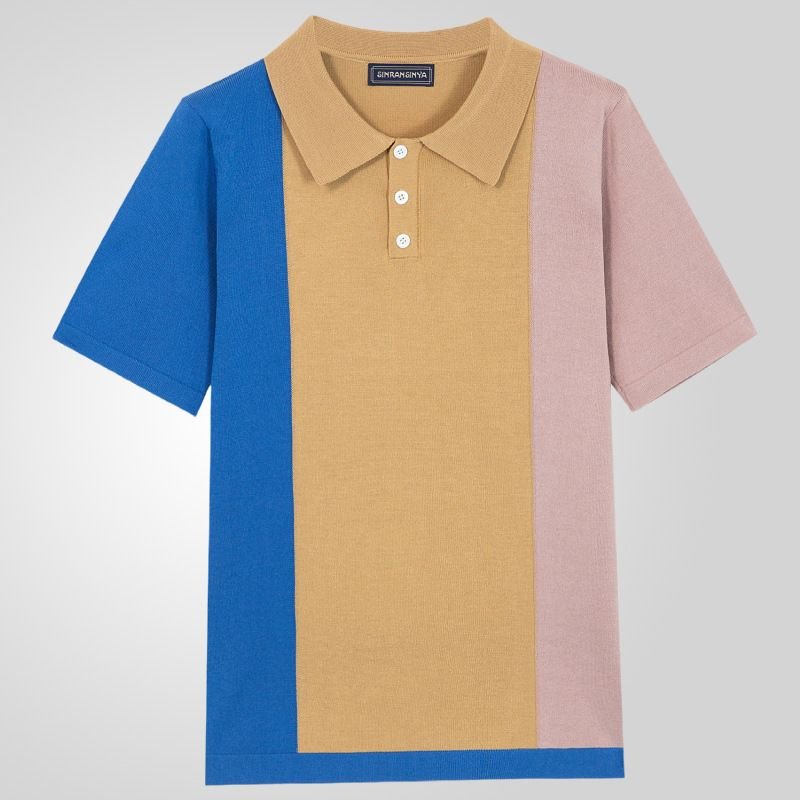 Men Fashion Casual Business Color Matching Knitted Short Sleeve Lapel POLO Shirt