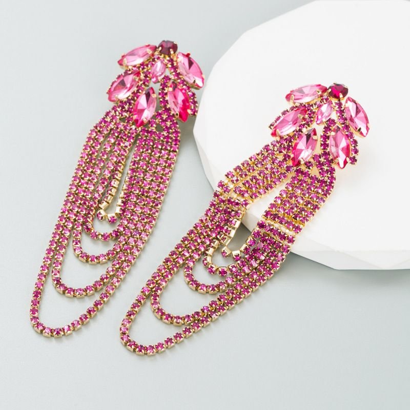 Fashion Exaggerated Alloy Rhinestone Tassel Earrings