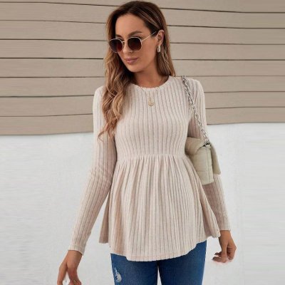 Pregnant Women Fashion Solid Color Round Neck Long Sleeve Top