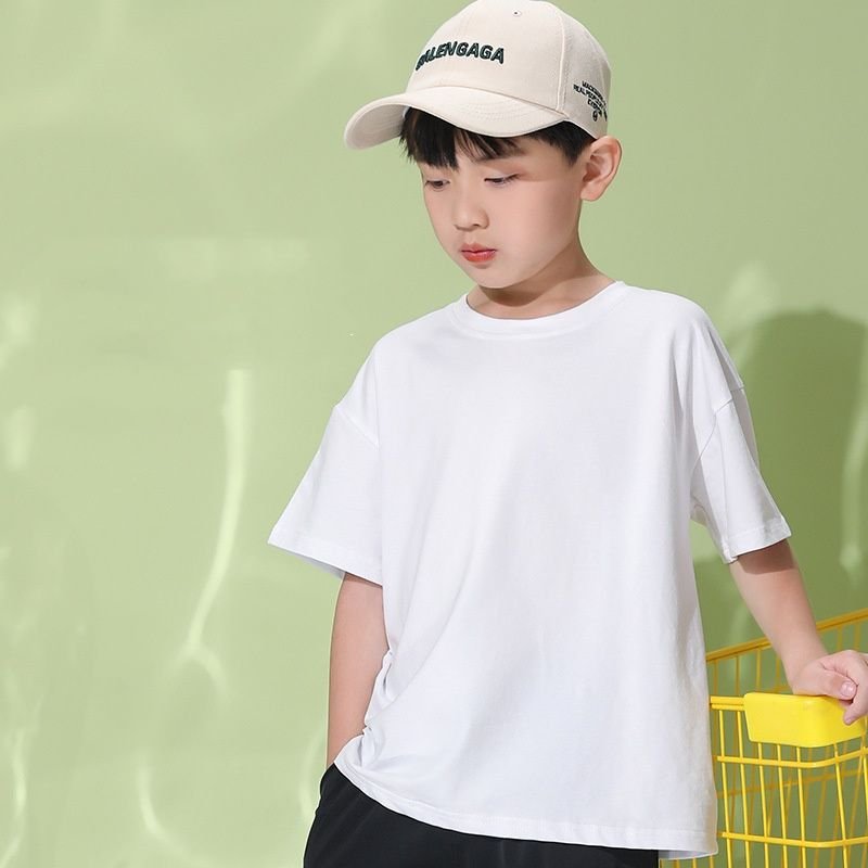 Summer Kids Children Ice Silk Short-Sleeved Crew Neck 95% Cotton T-Shirt Custom