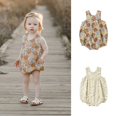 Kids Baby Girls Casual Cute Tiny Flower Print Sleeveless Strap Romper