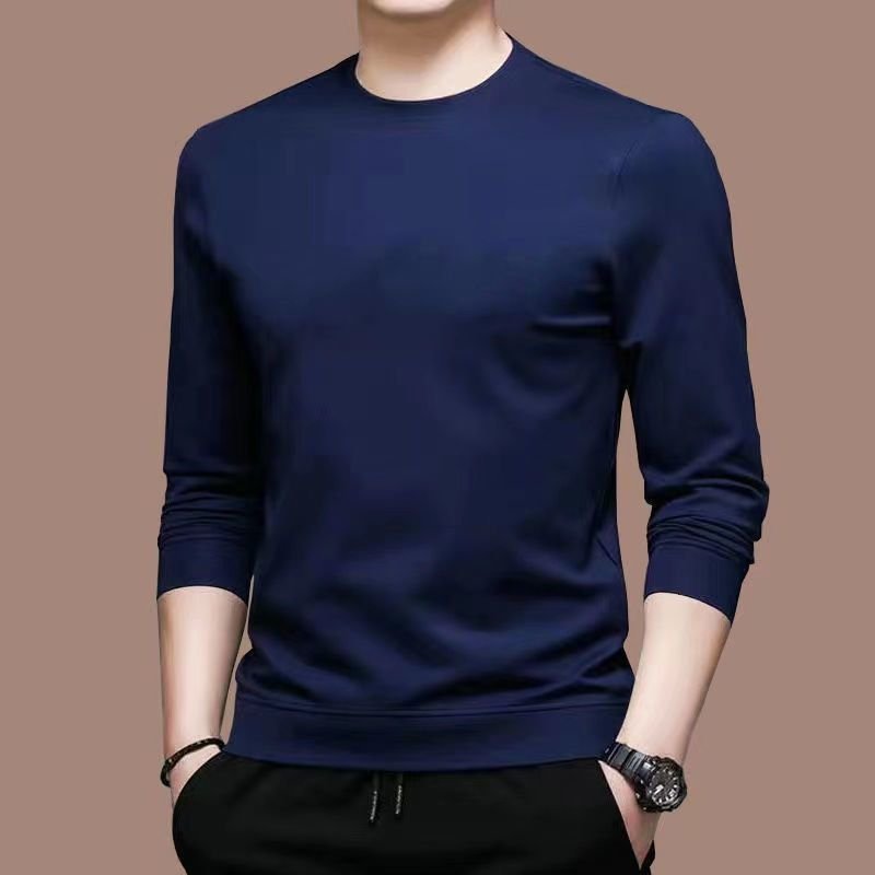 Men Basic Casual Solid Color Plus Size Long Sleeve Round Neck T-Shirt