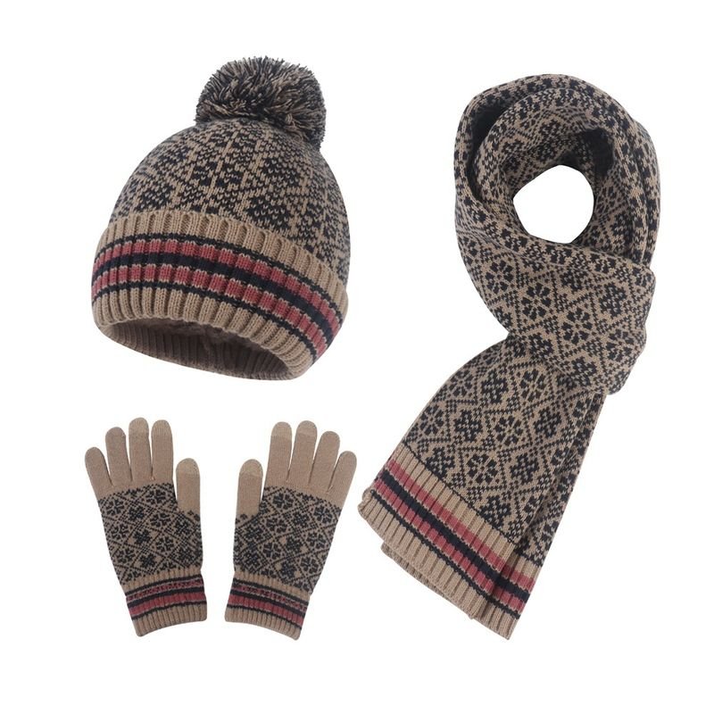 Winter Men'S And Women'S Knitted Hat Scarf Gloves Three-Piece Wool Set