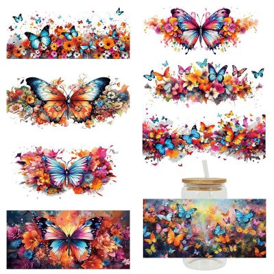 Cartoon Colorful Butterfly UV Heat Transfer Glass Stickers