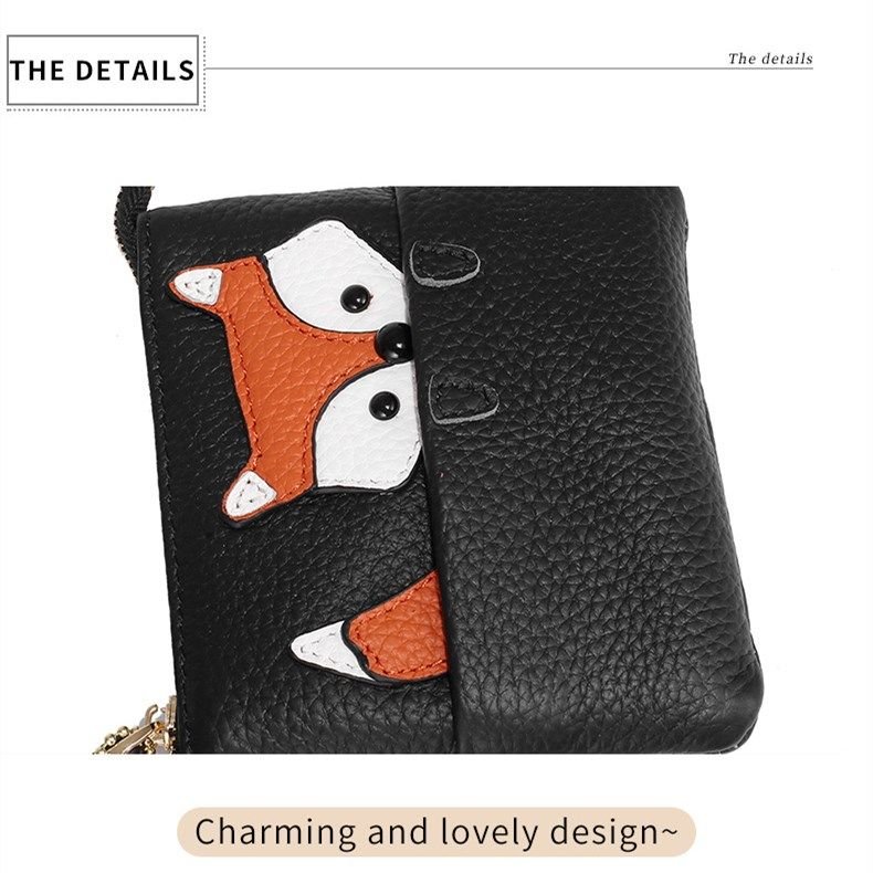 Cute Fox Design Women Genuine Leather Coin Wallet