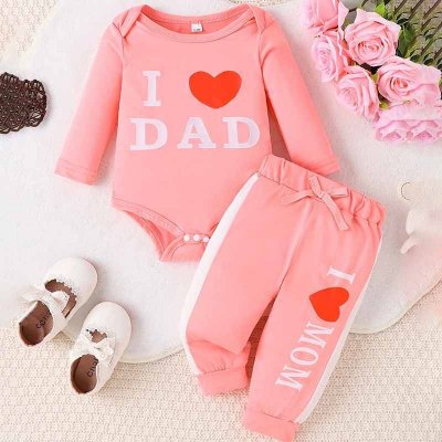 Kids Baby Girls Casual Cute Alphabet Print Long Sleeve Romper Trousers Sets