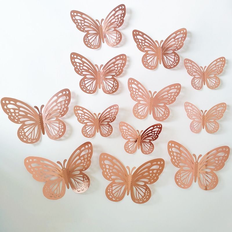 Cartoon Creative 3D Three-Dimensional Hollow Butterfly Wall Stickers Living Room Wall Decoration 12-Set