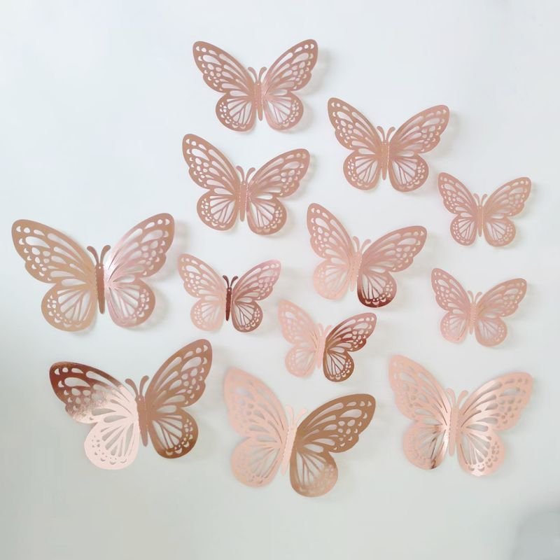 Cartoon Creative 3D Three-Dimensional Hollow Butterfly Wall Stickers Living Room Wall Decoration 12-Set