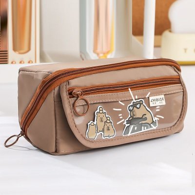 Simple Cartoon Solid Color Large Capacity Transparent Pencil Bag Student Stationery