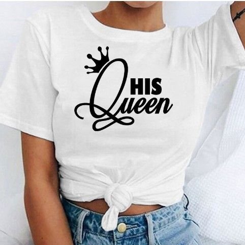 Valentine Day Simple Fashion Letter Crown Print Round Neck Short Sleeve Couple T-Shirt