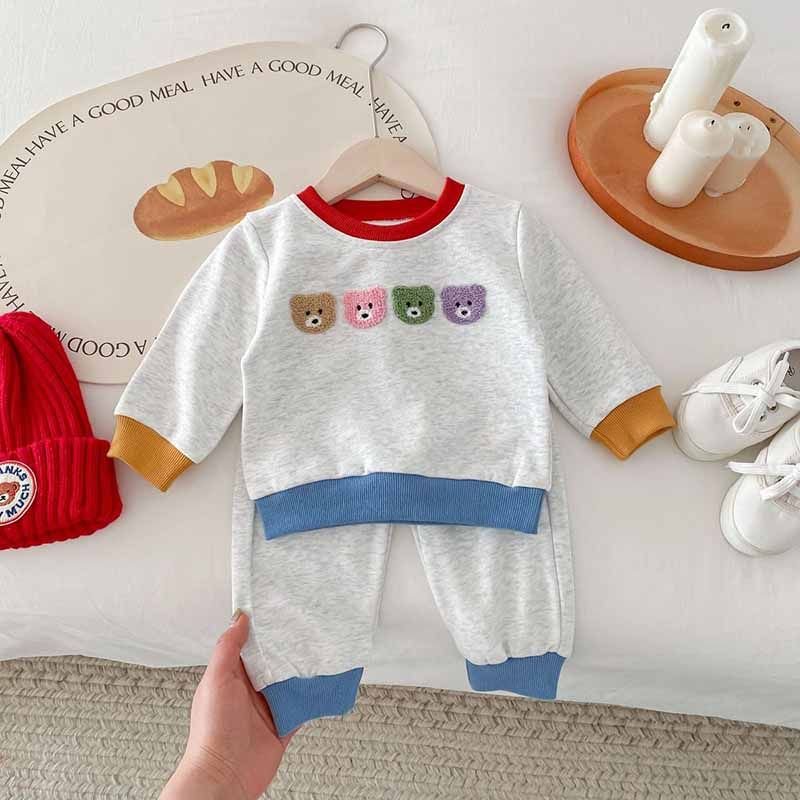 Kids Baby Boys Girls Casual Cute Cartoon Color Matching Long Sleeve Sweatshirts Trousers Sets