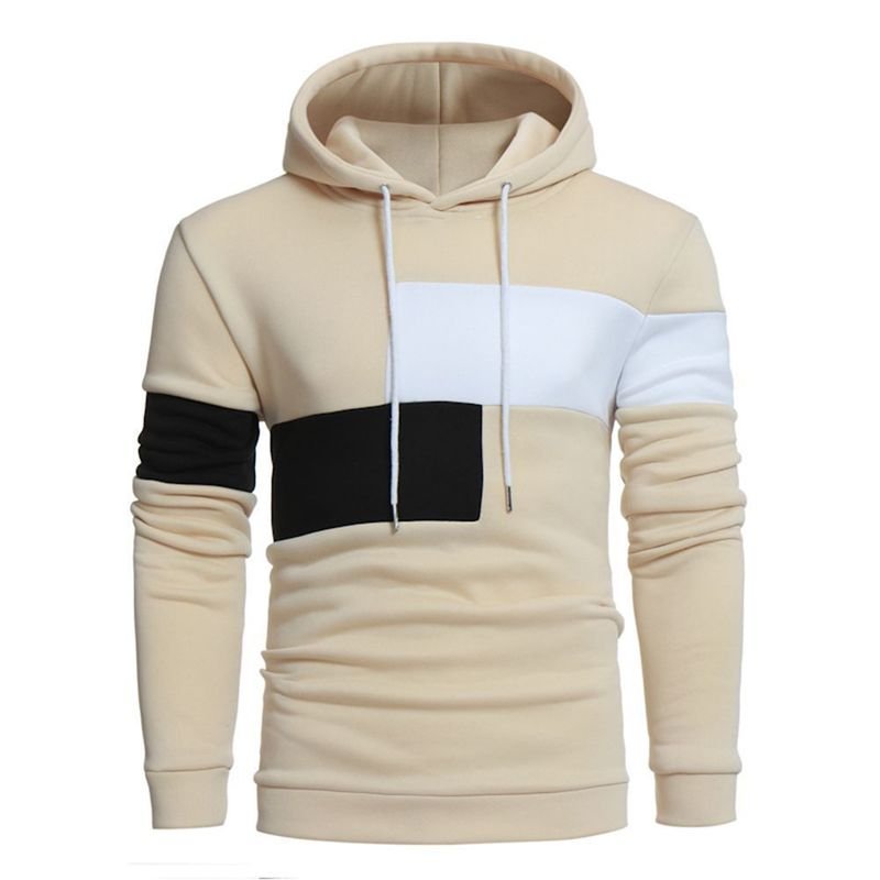 Men Fashion Color Blocking Pullover Fleece-Lined Casual Sports Hoodie Custom