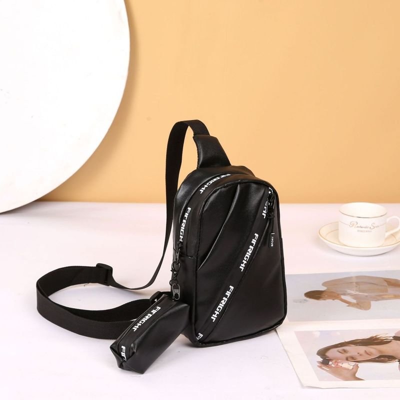 Women Fashionable Simple Letter Zipper PU Chest Bag