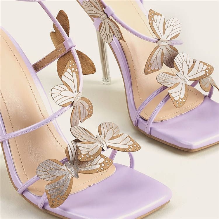 Size:4.5-9 Women Fashion Butterfly Decorative Transprent High Heels