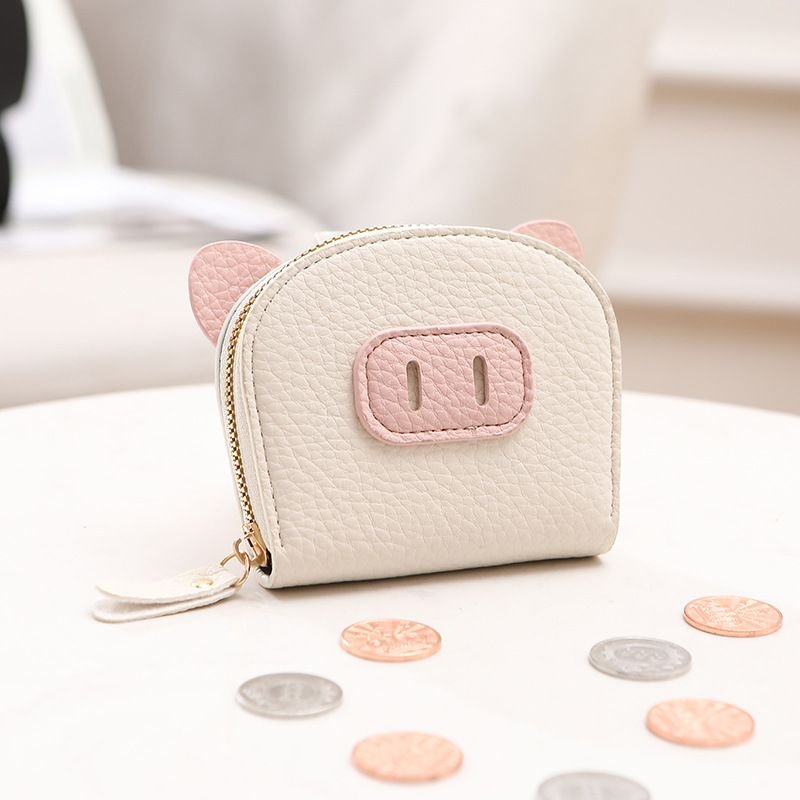 Women Cartoon Cute Litchi Piglet Style Zipper Wallet