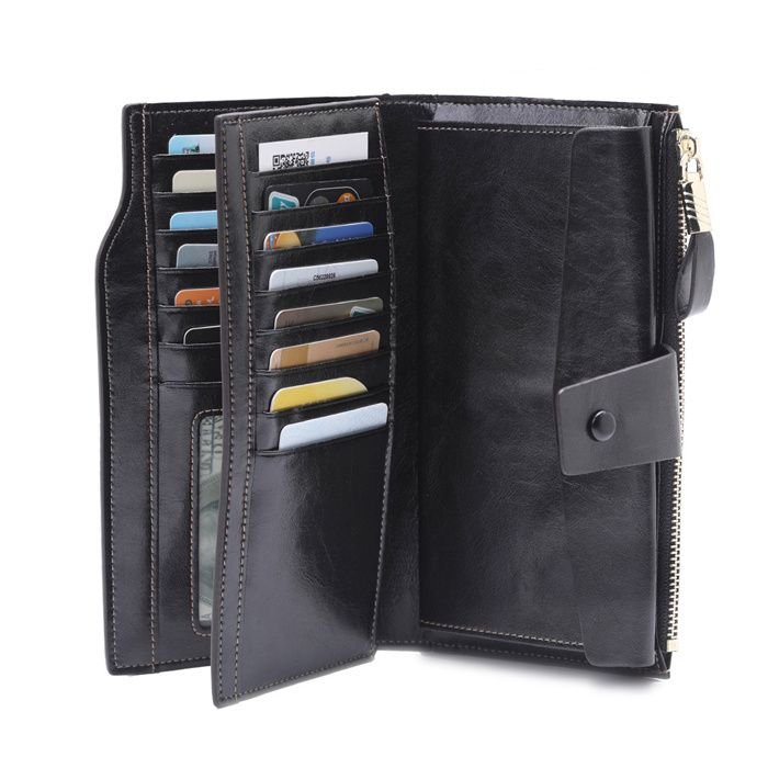 Women Simple Solid Color Antimagnetic Zipper Leather Purse