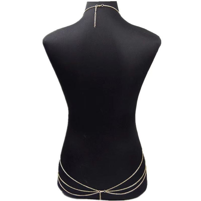 Women Retro Fashion Simple Carved Pattern Plate Back Body Chain