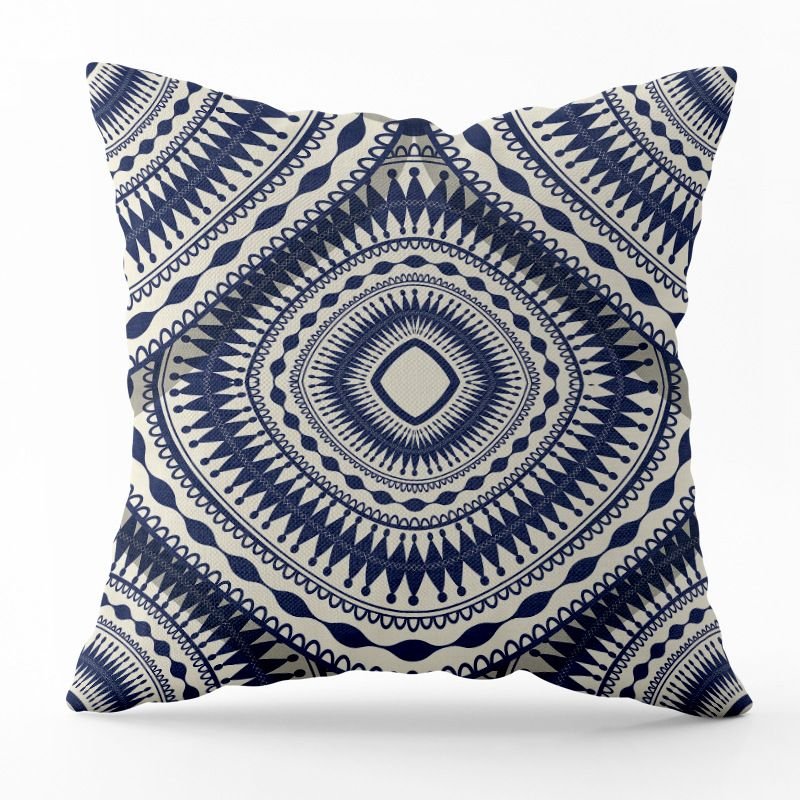 Blue Geometric Lines Throw Pillowcase Simple Stripe Linen Pillowcase