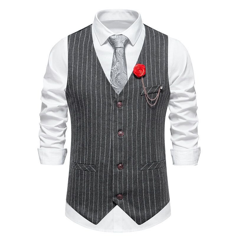 Men Fashion Casual Business Party Stripe Print Sleeveless Vest