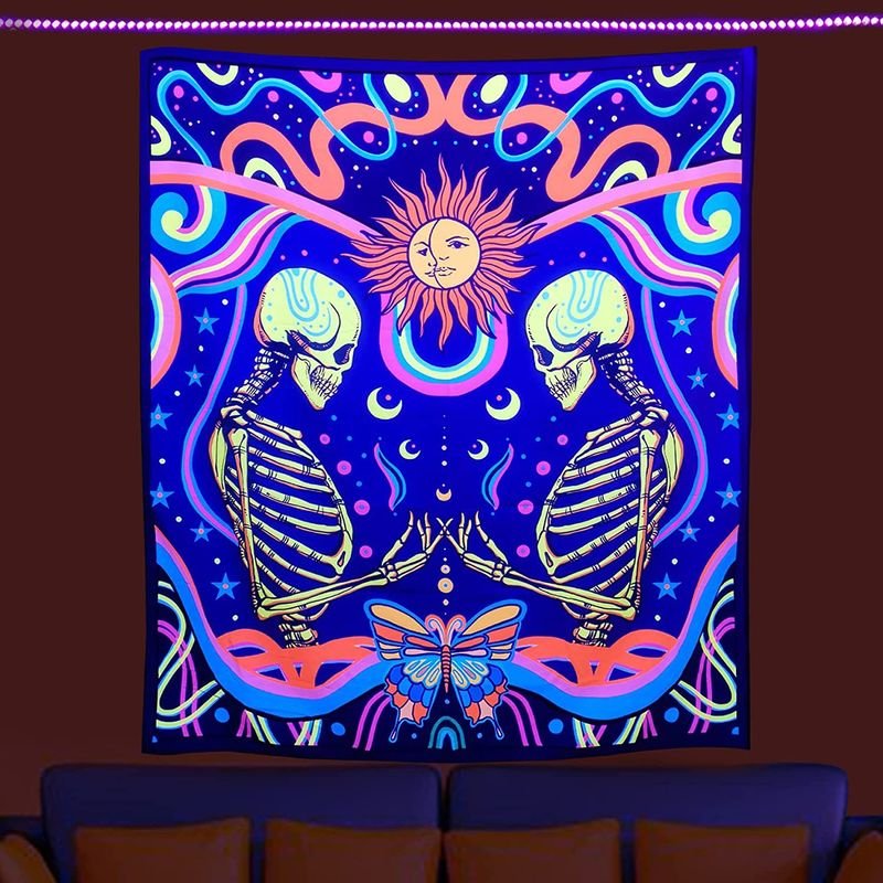 Fluorescent Tapestry Fashion Skull Flower Eyes Tapestry Bedroom Background Decoration Cloth