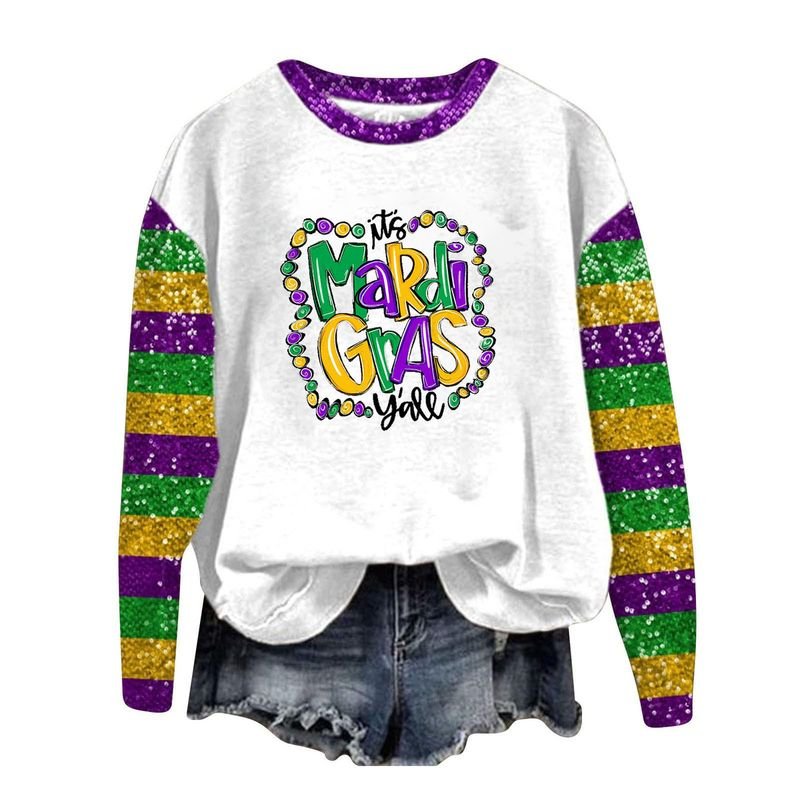 Women Carnival Mardi Gras Casual Fashion Round Neck Sweatshirt