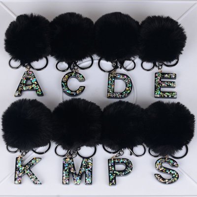 Fashion Creative Fluffy Ball 26 Letters Key Chain