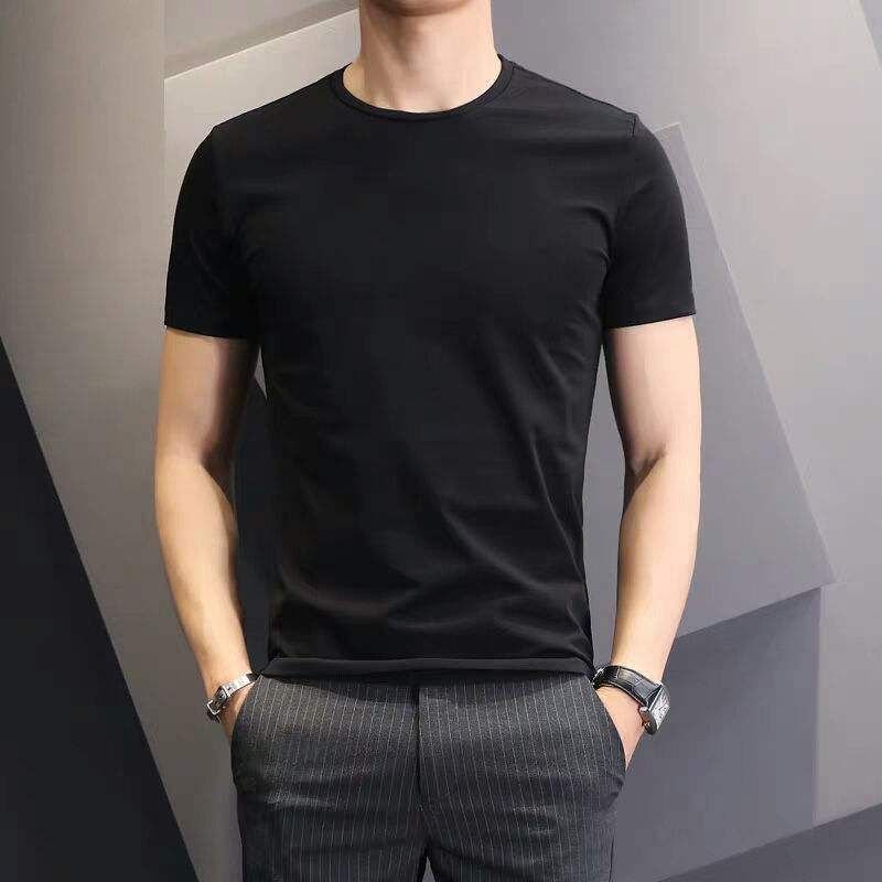 Men Fashion Casual Basic Solid Color Plus Size Short Sleeve Round Neck T-Shirt