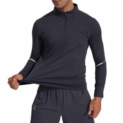 Men Casual Sports Basic Tight Half Zipper Plus Size Long Sleeve Training T-Shirt