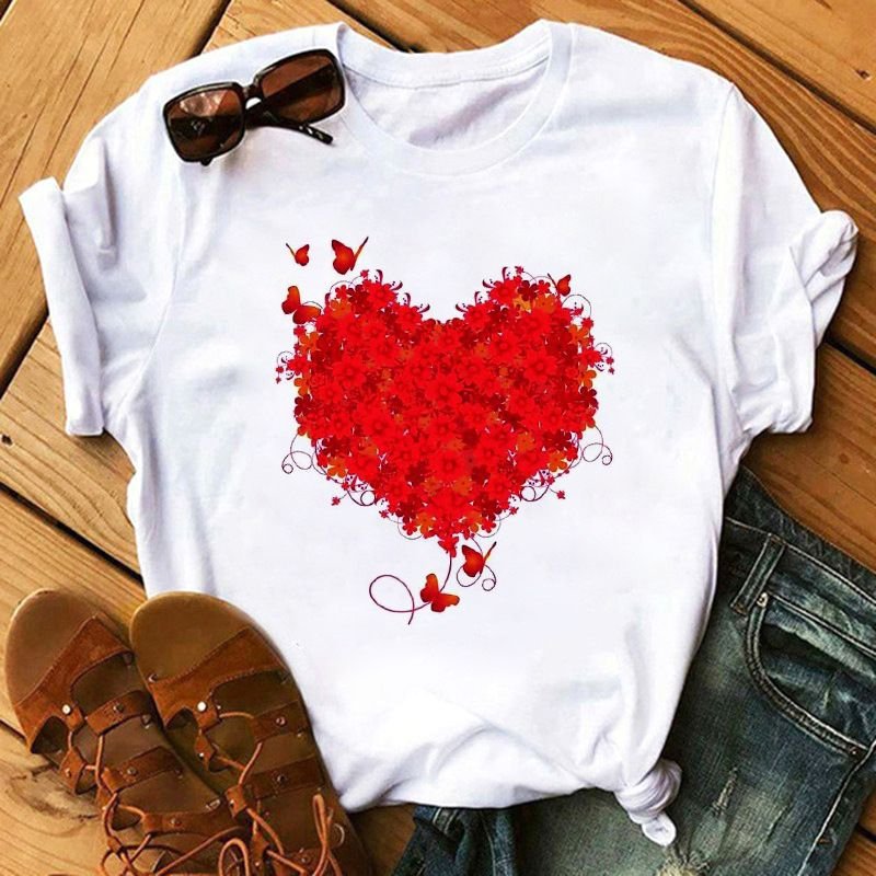 Summer Simple Fashion Love Plus Size Women Cartoon T-Shirt