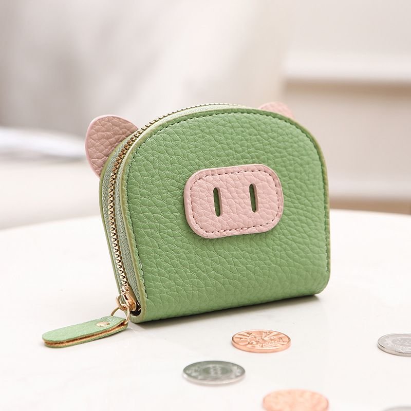 Women Cartoon Cute Litchi Piglet Style Zipper Wallet