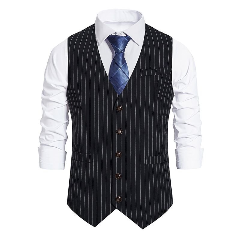 Men Fashion Casual Business Party Stripe Print Sleeveless Vest