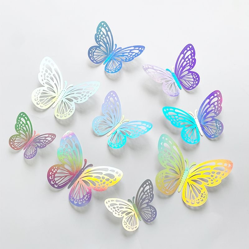 Multicolor 12pcs/Set Three-Dimensional Hollow Butterfly Sticker